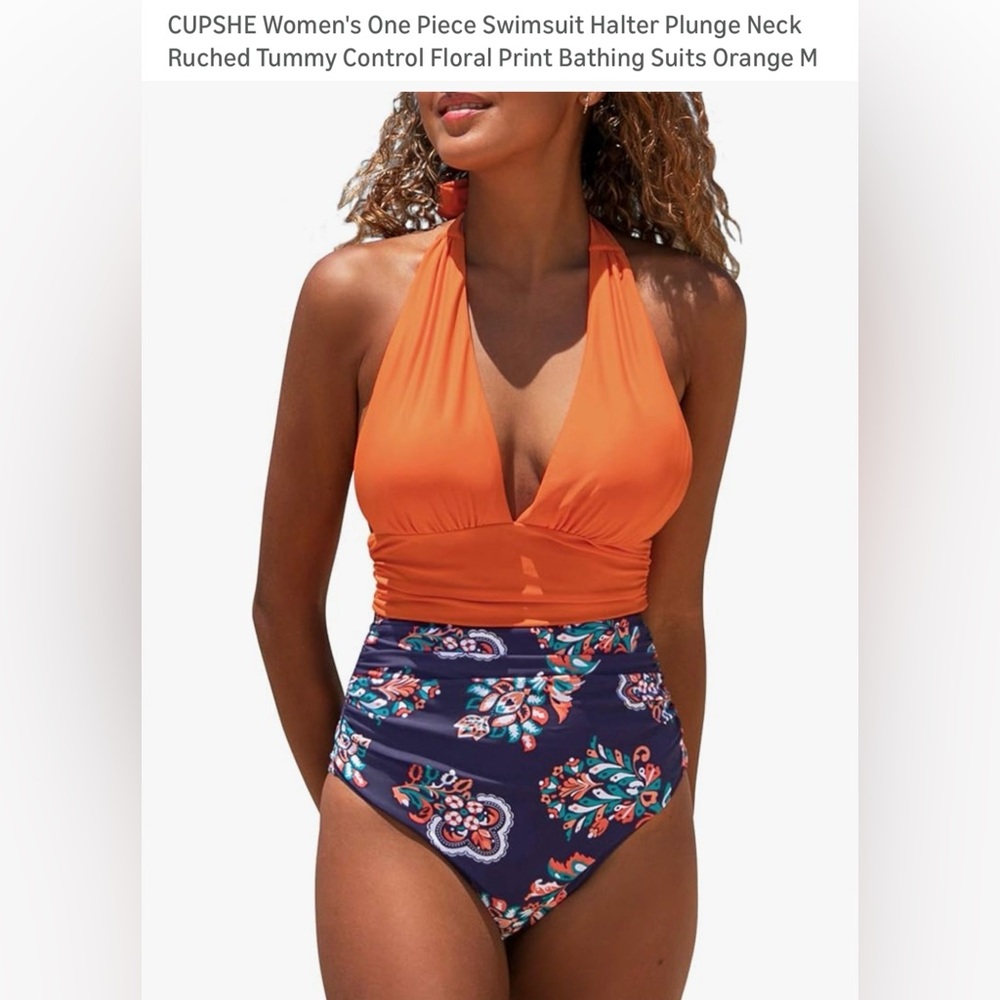 Cupshe halter plunge swimsuit with ruching